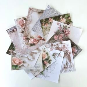 PAPIER 15X15 DENTELLE ET ROSE SHABBY
