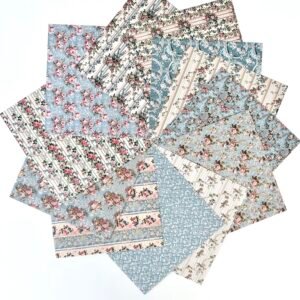 PAPIER 15X15 FLEUR VINTAGE BLEUE ET ROSE