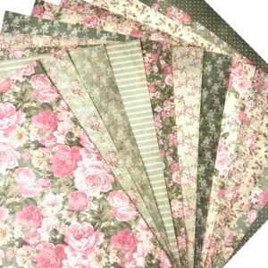 PAPIER 30X30 FLEURS ROSE ET VERT